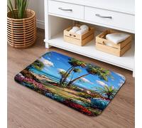Tappetino da bagno con paradiso tropicale, ad asciugatura rapida, con paesaggio vivace sulla spiaggia floreale, antiscivolo, in memory foam, lavabile, per bagno, WC, decorativo, 50 x 81 cm