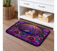 Tappetino da bagno con pavone floreale ad asciugatura rapida, motivo floreale viola vibrante, assorbente, antiscivolo, in memory foam, lavabile, per bagno, WC, decorativo, 50 x 81 cm