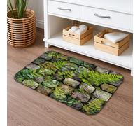 Tappetino da bagno con pietre e felci ad asciugatura rapida, con foglie verdi naturali, assorbente, antiscivolo, in flanella rustica, lavabile, per bagno, WC, decorativo, 50 x 81 cm