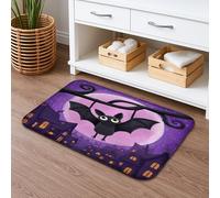 Tappetino da bagno con pipistrello di Halloween, ad asciugatura rapida, motivo luna viola, assorbente, antiscivolo, divertente, in memory foam, lavabile, per bagno, decorativo, 50 x 81 cm