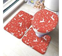 Tappetino da bagno con renna Set di 3 pezzi Natale Corna di cervo Vischio Albero Berry Leaf Star Tappetino da bagno Tappeto grande Coprisedile copriwater Tappetino antiscivolo Tappetino antiscivolo
