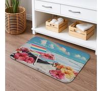Tappetino da bagno con scena tropicale sulla spiaggia, ad asciugatura rapida, con fiori di ibisco colorati, antiscivolo, in memory foam, assorbente, per la decorazione della casa, 40,6 x 61 cm