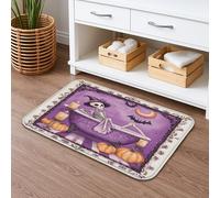 Tappetino da bagno con scheletro di Halloween, ad asciugatura rapida, per vasca da bagno vintage viola, assorbente, antiscivolo, in flanella, lavabile, decorazione per il bagno, 40,6 x 61 cm