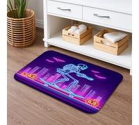 Tappetino da bagno con scheletro di skateboard, motivo pattinatore luminoso, assorbente, antiscivolo, divertente, in flanella, lavabile, decorazione per il bagno, 50 x 81 cm