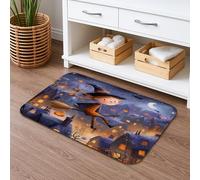 Tappetino da bagno con scopa da strega di Halloween, ad asciugatura rapida, grazioso stile cartone animato, decorativo, antiscivolo, in memory foam, lavabile, per bagno, WC, 50 x 81 cm
