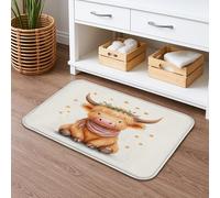 Tappetino da bagno con simpatica mucca delle Highland ad asciugatura rapida, motivo floreale con stelle, assorbente, antiscivolo, per tutte le stagioni, in flanella, lavabile, per bagno, WC