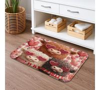 Tappetino da bagno con simpatica mucca e amore, tappetino da bagno assorbente e antiscivolo, motivo a cuore, in flanella di San Valentino, lavabile, decorazione per il bagno, 50 x 81 cm