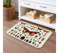 Tappetino da bagno con stampa artistica con insetti, farfalle e coleotteri, decorativo, antiscivolo, in memory foam, lavabile, per bagno, WC, decorativo, 50 x 81 cm