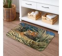 Tappetino da bagno con stampa di tigre, ad asciugatura rapida, motivo foglie della giungla tropicale, assorbente, antiscivolo, in memory foam, lavabile, per bagno, WC, decorativo, 40,6 x 61 cm