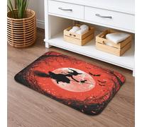Tappetino da bagno con strega di Halloween che vola sulla scopa, motivo gatto e luna, assorbente, antiscivolo, decorativo, in memory foam, lavabile, per bagno, WC, 40,6 x 61 cm