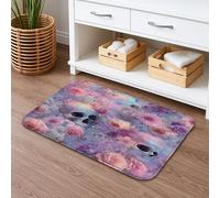 Tappetino da bagno con teschio floreale, ad asciugatura rapida, motivo vintage con fiori rosa viola, assorbente, antiscivolo, in memory foam, lavabile, per bagno, WC, decorativo, 40,6 x 61 cm