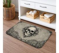 Tappetino da bagno con teschio gotico, ad asciugatura rapida, stile barocco, assorbente, antiscivolo, per Halloween, decorativo, in flanella, lavabile, per bagno, WC, 50 x 81 cm