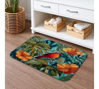 Tappetino da bagno con uccelli e fiori tropicali, ad asciugatura rapida, dai colori vivaci, botanico, assorbente, antiscivolo, in memory foam, lavabile, per bagno, WC, decorativo, 40,6 x 61 cm