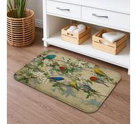 Tappetino da bagno con uccelli primaverili e fiori ad asciugatura rapida, motivo vintage naturale, assorbente, antiscivolo, in memory foam, lavabile, per bagno, WC, decorativo, 40,6 x 61 cm