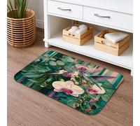 Tappetino da bagno con uccelli tropicali e fiori ad asciugatura rapida, con vivaci orchidee e colibrì, assorbente, antiscivolo, decorativo, lavabile, per bagno, WC, 40,6 x 61 cm