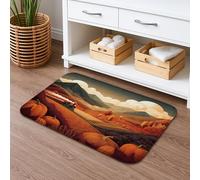 Tappetino da bagno con viaggio in treno autunnale, motivo zucche con paesaggi retrò, assorbente, antiscivolo, in memory foam, lavabile, per bagno, WC, decorativo, 50 x 81 cm