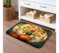 Tappetino da bagno con zucca autunnale floreale ad asciugatura rapida, con fiori arancioni vivaci, tappetino da doccia antiscivolo, decorativo in memory foam, lavabile, per bagno, WC, 40,6 x 61 cm