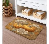Tappetino da bagno con zucca autunnale floreale ad asciugatura rapida, con zucche arancioni e fiori, assorbente, antiscivolo, in memory foam, lavabile, decorazione per il bagno, 40,6 x 61 cm