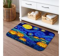 Tappetino da bagno con zucca di Halloween, ad asciugatura rapida, motivo artistico a vortice blu, antiscivolo, in flanella stagionale, lavabile, tappeto da bagno per bagno, WC, decorativo, 50 x 81 cm