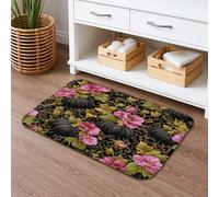 Tappetino da bagno con zucca, floreale, ad asciugatura rapida, vintage, con fiori di pesco e piante, assorbente, antiscivolo, in flanella, lavabile, per bagno, WC, decorativo, 40,6 x 61 cm