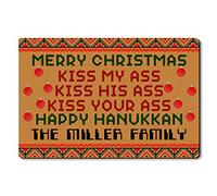 Tappetino da Bagno Doormat Merry Christmas Kiss My Ass Kiss His Ass Kiss Your Ass Happy Hannukah Tappeti Resistente Sporco Zerbini Impermeabile Zerbino da Interni per Cucina Ufficio 40X60 CM
