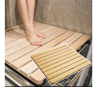 Tappetino da bagno extra large in legno massiccio per doccia, 76,2 x 106,7 cm, antiscivolo, impermeabile, con maniglia e piedini per il bagno, ideale per la sicurezza e lo stile del bagno