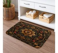 Tappetino da bagno floreale ad asciugatura rapida, motivo floreale nero e oro, assorbente, antiscivolo, in flanella medievale, lavabile, tappeto da bagno per bagno, decorativo, 40,6 x 61 cm