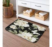 Tappetino da bagno floreale ad asciugatura rapida, stile vintage, con peonie bianche e foglie verdi, assorbente, antiscivolo, moderno, in memory foam, lavabile, decorazione per il bagno, 40,6 x 61 cm