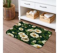 Tappetino da bagno floreale ad asciugatura rapida, vintage con margherite bianche e foglie verdi, assorbente, antiscivolo, in memory foam, lavabile, per bagno, WC, decorativo, 50 x 81 cm