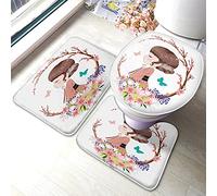 Tappetino da bagno floreale Set di 3 pezzi Simpatica ragazza giapponese in preghiera con foglie di fiori Farfalla Tappetino da bagno Tappeto grande Coprisedile copriwater Tappetino antiscivolo Tappe