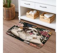 Tappetino da bagno floreale Shih Tzu, design vintage con animali, assorbente, antiscivolo, in memory foam, lavabile, per bagno, WC, decorativo, 40,6 x 61 cm