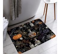 Tappetino Da Bagno Gothic Crow Pumpkin Skull Spider Witchcraft Black Boho Flower Magic 40X60Cm Zerbino Antiscivolo Flanella Zerbini Per Ingresso Corridoio La Casa