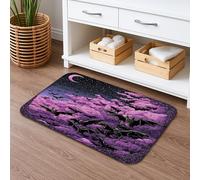Tappetino da bagno gotico con pipistrello e luna, ad asciugatura rapida, motivo nuvole viola, assorbente, antiscivolo, in flanella, lavabile, per Halloween, per bagno, WC, decorativo, 50 x 81 cm