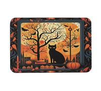 Tappetino Da Bagno Halloween Scene With Cat On A Window 40X60Cm Zerbino Ingresso Flanella Assorbente Tappeto D'Ingresso Per Corridoio Ingresso La Casa