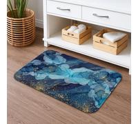 Tappetino da bagno in marmo blu, ad asciugatura rapida, elegante design astratto ad acquerello antiscivolo, per tutte le stagioni, lavabile, tappeto da bagno per bagno, WC, decorativo, 40,6 x 61 cm