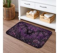 Tappetino da bagno in stile gotico floreale, ad asciugatura rapida, motivo pipistrello viola e rosa, assorbente, antiscivolo, per Halloween, decorativo, lavabile, per bagno, WC, 50 x 81 cm