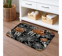 Tappetino da bagno in stile gotico floreale ad asciugatura rapida, motivo ragnatela nera e rosa, assorbente, antiscivolo, in flanella, lavabile, per Halloween, 40,6 x 61 cm