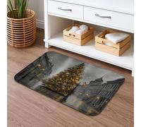 Tappetino da bagno in stile vintage, ad asciugatura rapida, motivo albero di Natale, nero e oro, decorativo, antiscivolo, in flanella, lavabile, per bagno, WC, 50 x 81 cm