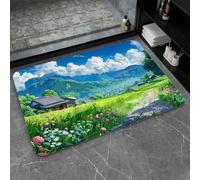 Tappetino Da Bagno In Terra Di Diatomee Con Design 3D In Vetro - Tappeto Antiscivolo Super Assorbente, Ad Asciugatura Rapida For Doccia E Cucina (80x40 Cm)(Anime Village,16x24Inch (40*60cm))