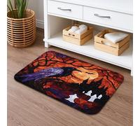 Tappetino da bagno in vetro colorato ad asciugatura rapida, motivo corvo spettrale, assorbente, antiscivolo, in flanella, lavabile, per decorare il bagno, 40,6 x 61 cm