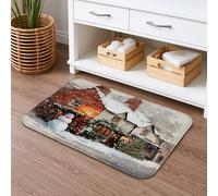 Tappetino da bagno invernale con cottage innevato ad asciugatura rapida, tappetino da doccia assorbente in stile rustico antiscivolo, in flanella, lavabile, per bagno, WC, decorativo, 40,6 x 61 cm