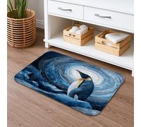 Tappetino da bagno invernale con pinguino artistico, motivo astratto blu ghiaccio, antiscivolo, in memory foam, lavabile, tappeto da bagno per bagno, WC, decorativo, 40,6 x 182,8 cm