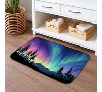 Tappetino da bagno ispirato all'Aurora Borealis, con paesaggio delle montagne e luci del nord vivaci, antiscivolo, in memory foam, lavabile, decorativo, 40,6 x 61 cm