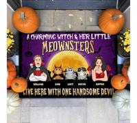 Tappetino Da Bagno Lavabile Tappeti D'Ingresso Confortevole Zerbino Di Benvenuto Per Interno Balcone Terrazzo 40X60Cm Strega E Piccoli Miagolii E Il Bel Gatto Diavolo