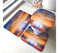 Tappetino da bagno Lotus Set di 3 pezzi Stella Fiore di loto sul lago al tramonto con alberi Cielo nuvoloso Tappetino da bagno Tappeto grande Coprisedile copriwater Tappetino antiscivolo Tappetino a