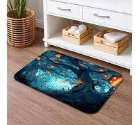 Tappetino da bagno luminoso con zucca di Halloween, motivo albero spettrale, assorbente, antiscivolo, in memory foam, lavabile, per bagno, WC, decorativo, 50 x 81 cm