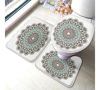 Tappetino da bagno mandala set di 3 pezzi bohémien paisley fiore fiore fiore cerchio foglie vintage etnico boho mosaico tappetino da bagno grande tappeto coprisedile copriwater tappetino antiscivolo