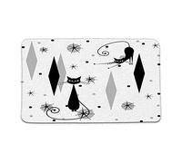 Tappetino da bagno moderno di metà secolo con gatto Starbursts Atomic Stars astratto grigio nero geometrico iconico retrò animale anni '50 e '60 vintage bagno microfibra memory foam zerbino