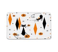 Tappetino da bagno moderno di metà secolo con gatto Starbursts stelle atomiche astratto arancione nero geometrico iconico retrò animale anni '50 e '60 vintage bagno microfibra memory foam zerbino