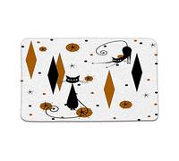 Tappetino da bagno moderno di metà secolo con gatto Starbursts stelle atomiche astratto marrone nero geometrico iconico retrò animale anni '50 e '60 vintage bagno microfibra memory foam zerbino